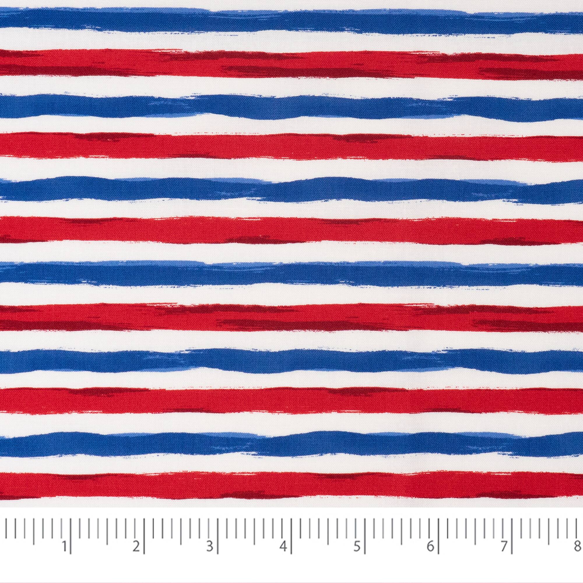 SINGER Horizontal Red, White & Blue Stripe Cotton Fabric